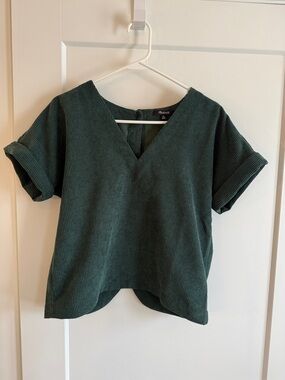 Madewell Forest Green Corduroy V-Neck Boxy Tee
